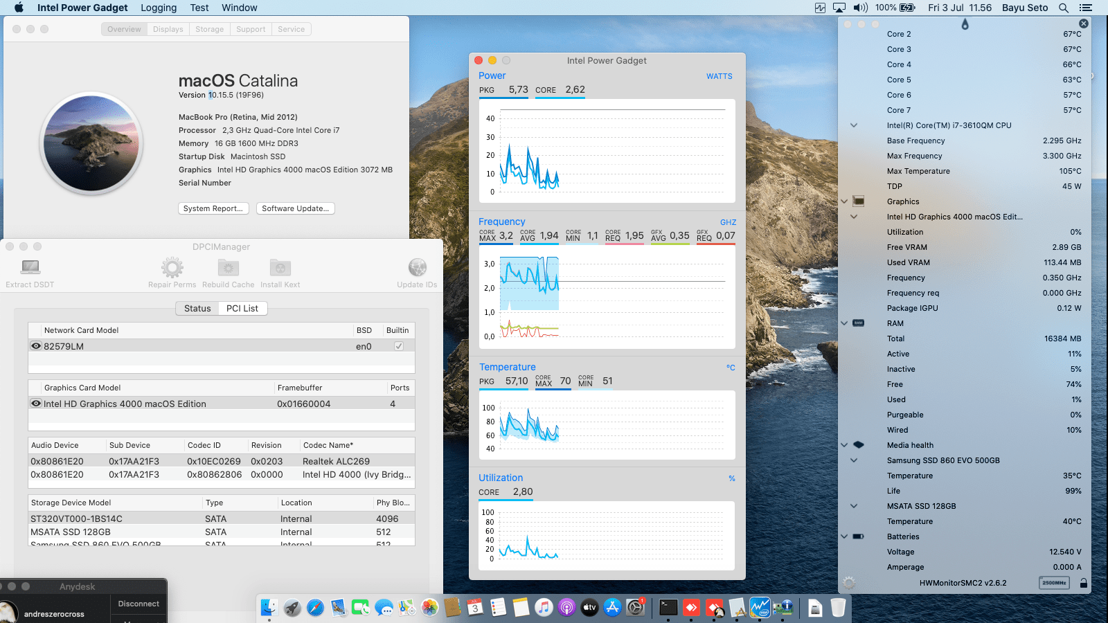 Success Hackintosh macOS Catalina 10.15.5 Build 19F96 at Lenovo Thinkpad T430 i7 3610QM
